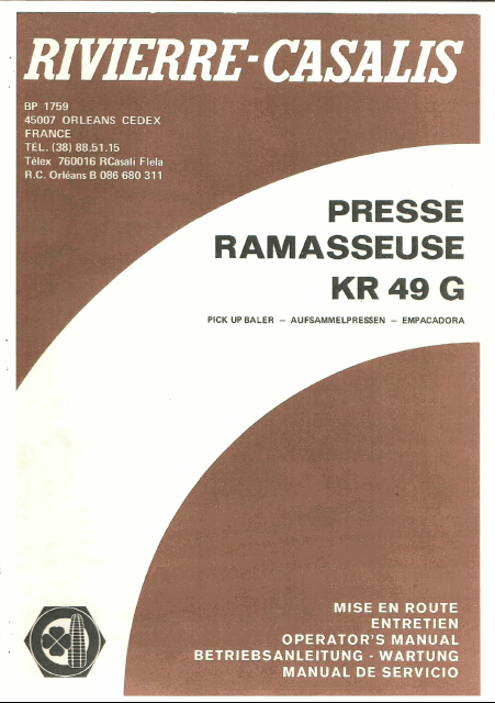 Rivierre-Casalis KR 49 G Manuel utilisateur