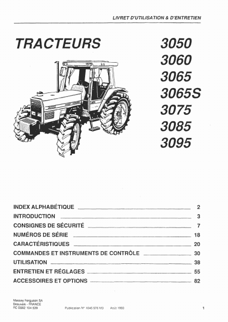 Massey-Ferguson MF 3050 3095 Livret utilisateur