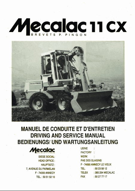 Mecalac 11 CX Manuel utilisateur