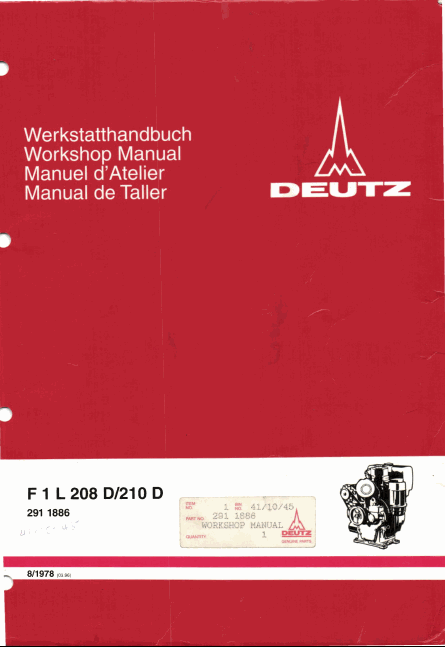 Deutz F1L 208D 210D Manuel de service