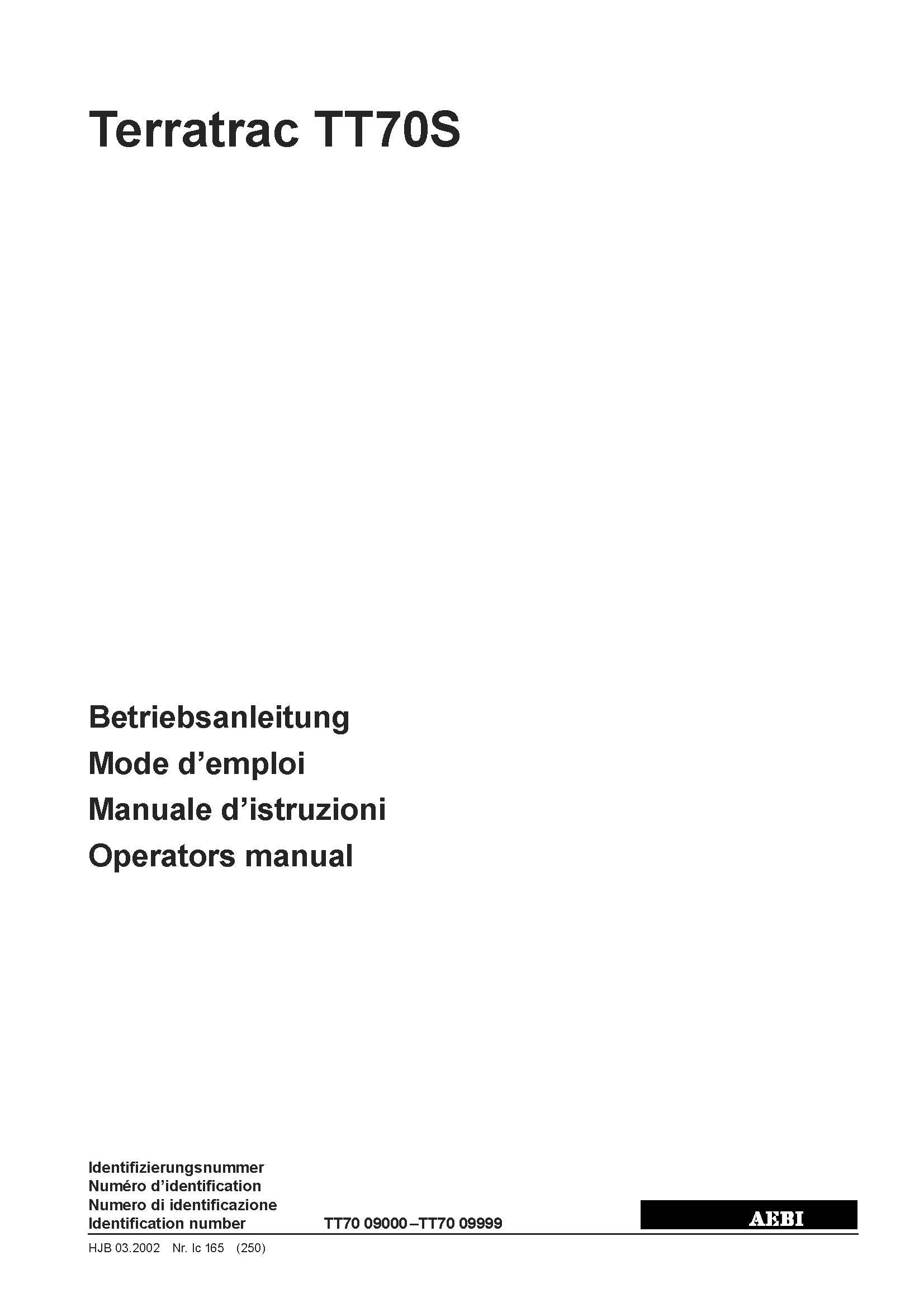 AEBI Terratrac TT70S | Pack Complet 3 Manuels | Exploitation + Atelier + Pièces | PDF