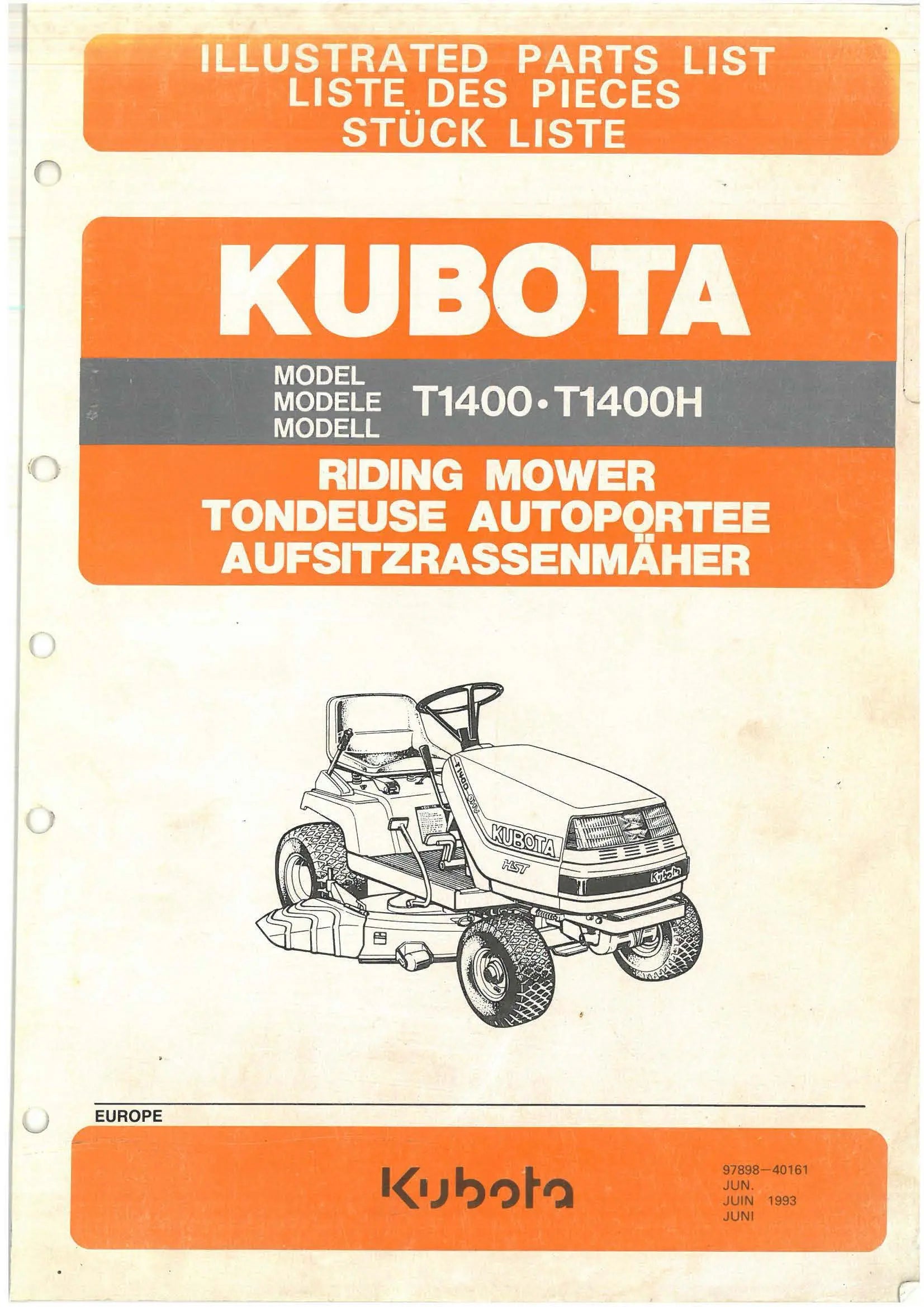 Catalogue Pièces Détachées Kubota T1400 & T1400H - 106 Pages Multilingues (EN/FR/DE) francemanuels.com