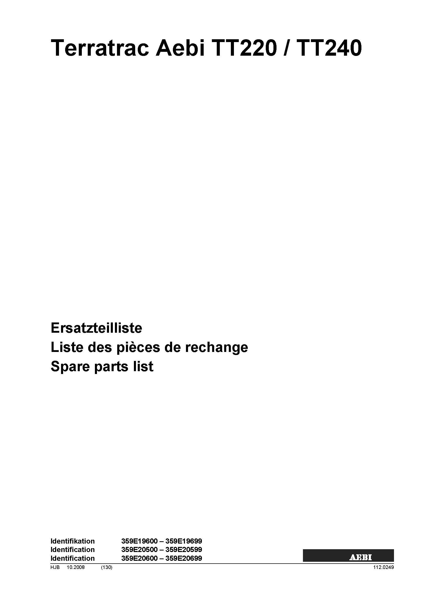 Aebi Terratrac TT220 / TT240 | Catalogue pièces de rechange | DE + FR + EN | 236 pages