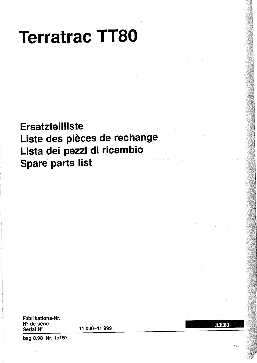 Terratrac TT80 | Pack complet | Mode d'emploi + Catalogue pièces