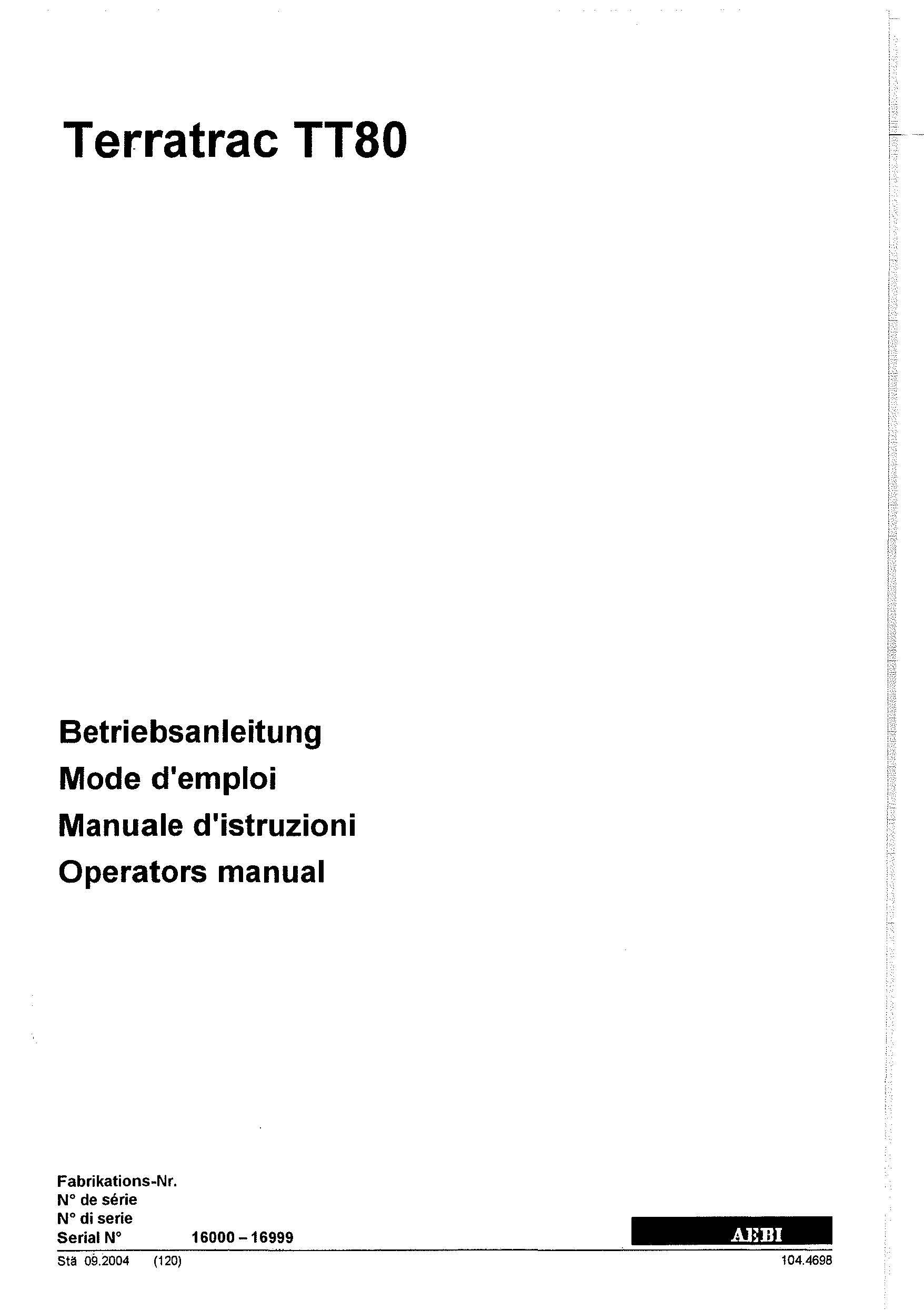 Terratrac TT80 | Pack complet | Mode d'emploi + Catalogue pièces