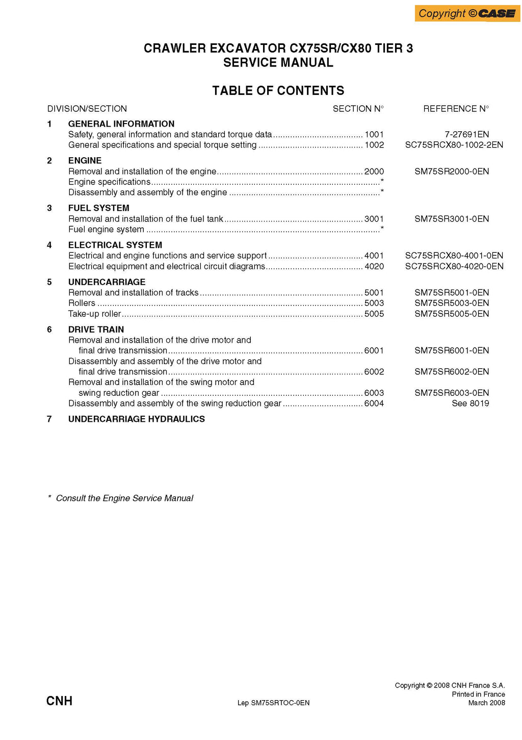 CASE CX75SR / CX80 Tier 3 – Manuel de service | ✅ Traduit intégralement en Français | 630 pages
