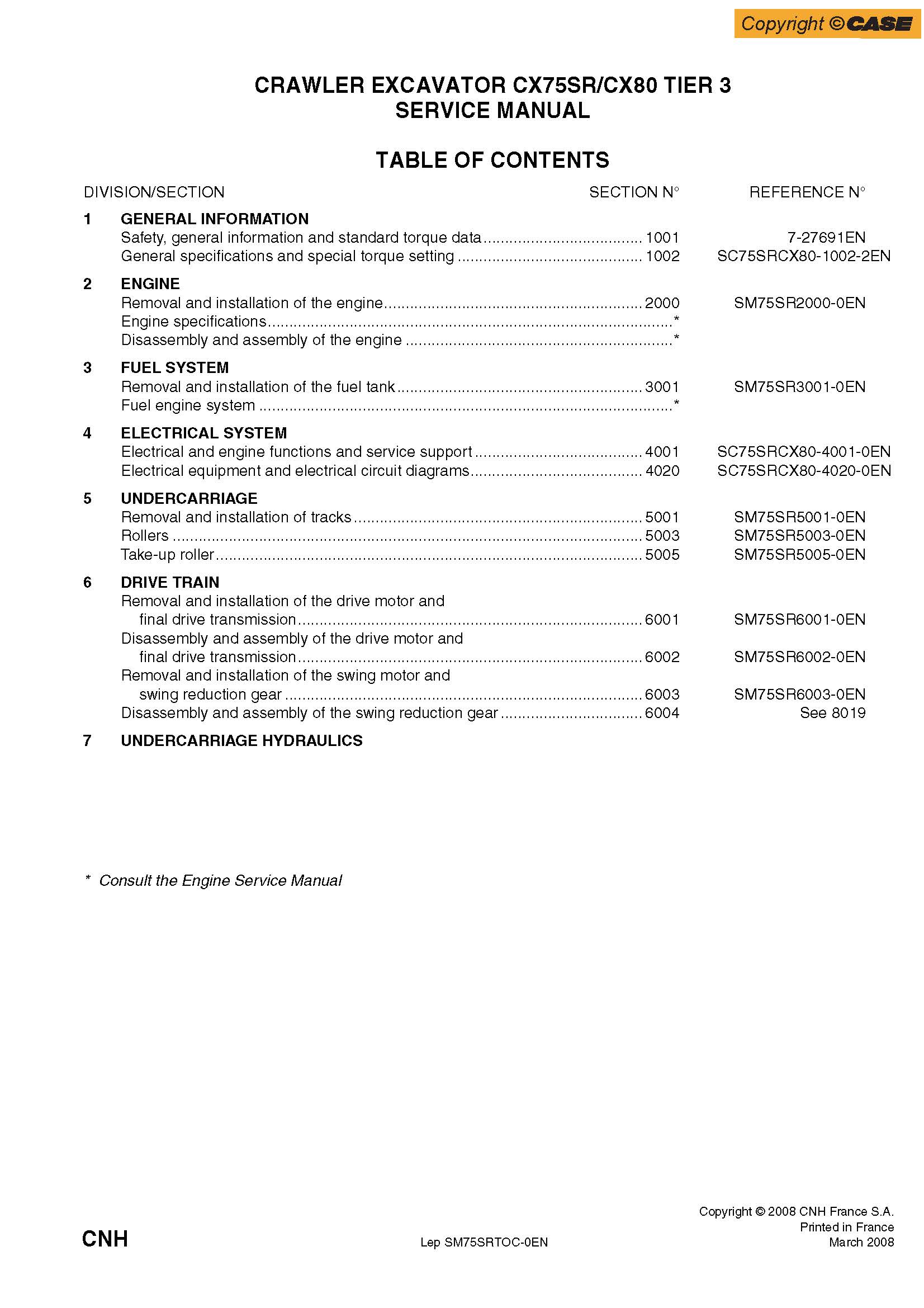 CASE CX75SR / CX80 Tier 3 – Manuel de service | ✅ Traduit intégralement en Français | 630 pages