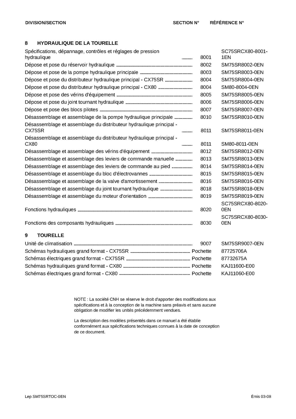CASE CX75SR / CX80 Tier 3 – Manuel de service | ✅ Traduit intégralement en Français | 630 pages