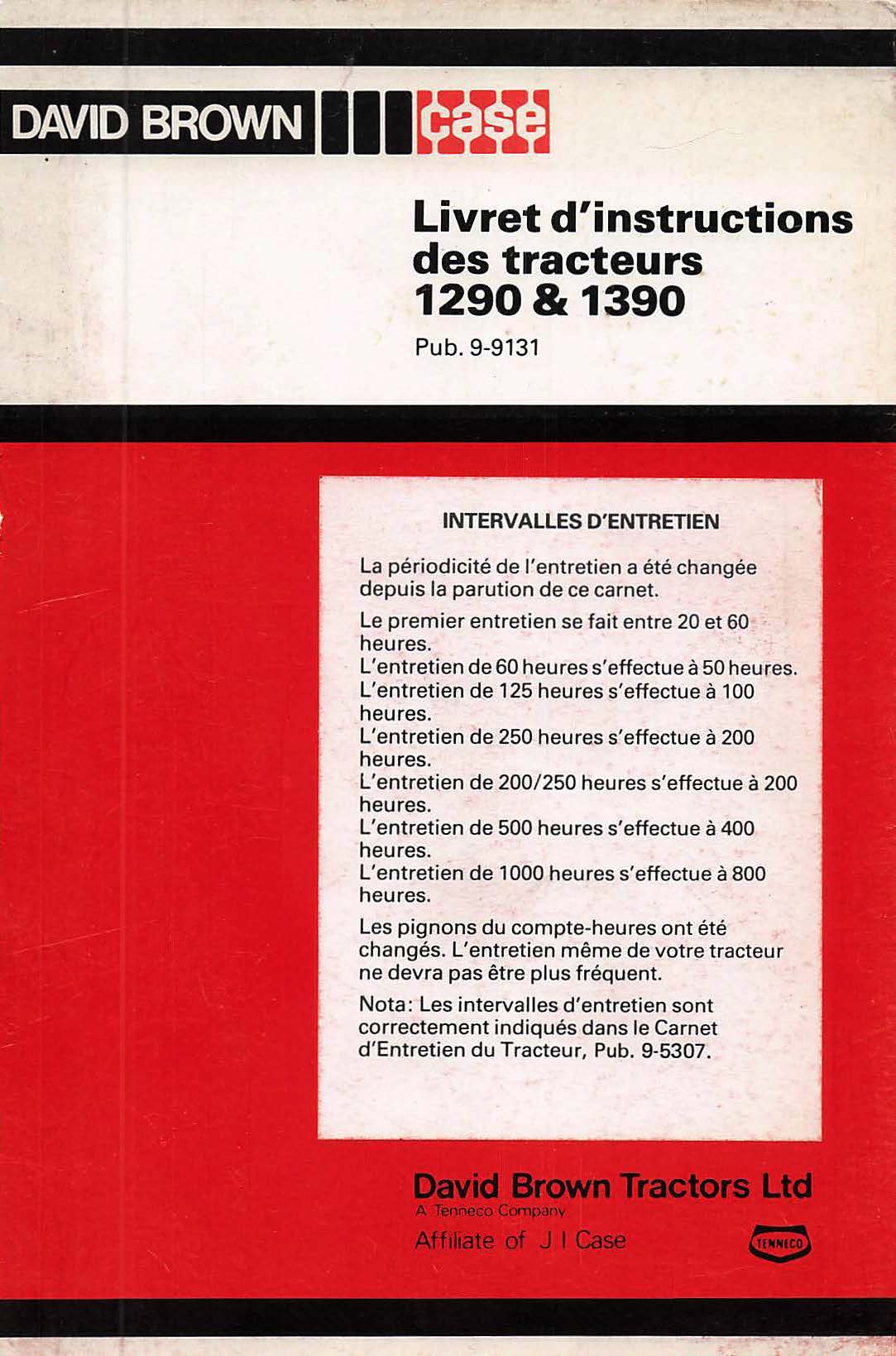 David Brown (CASE) 1290, 1390 | Livret d’instructions en français | PDF 122 pages