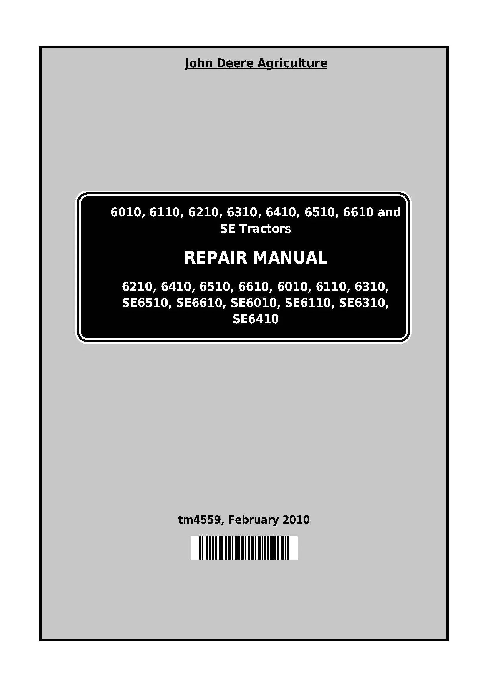Manuel de réparation John Deere série 6010-6610 - 2236 pages complet en anglais John Deere