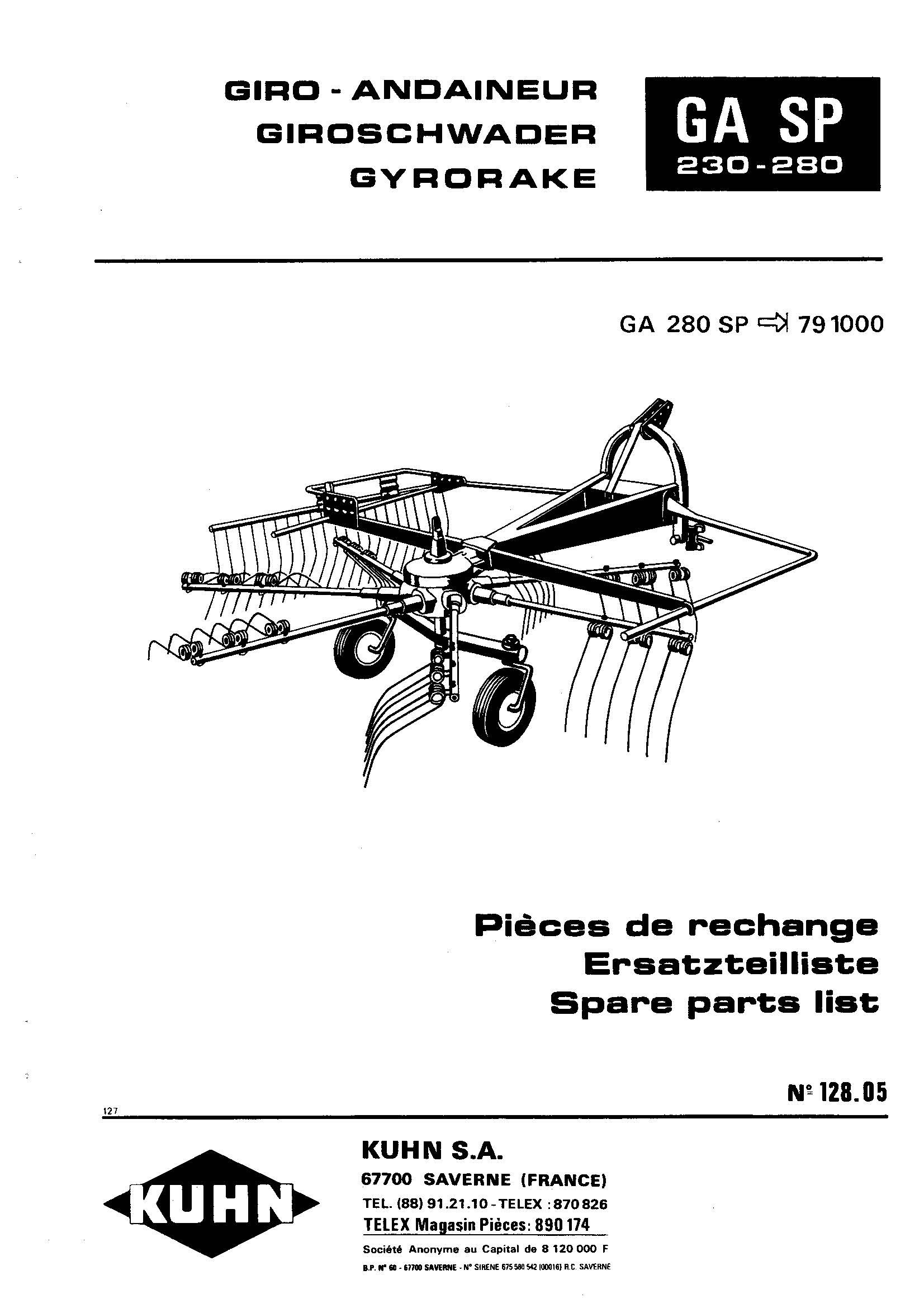KUHN GA 280 | Pack 2 Manuels | Entretien + Pièces de rechange | FR DE EN | PDF