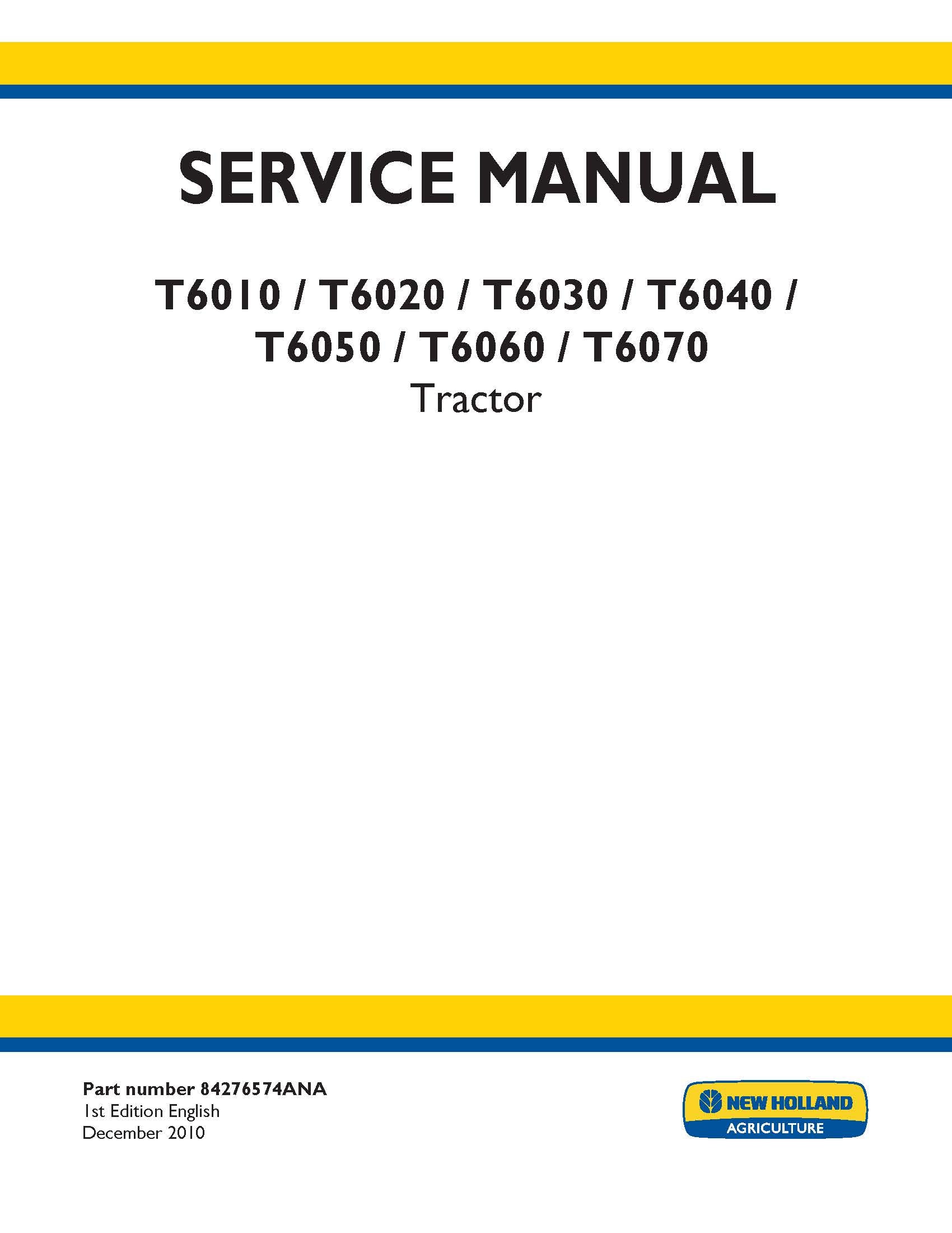 Manuel Service New Holland T6010 T6020 T6030 T6040 T6050 T6060 T6070 – PDF 3051 pages