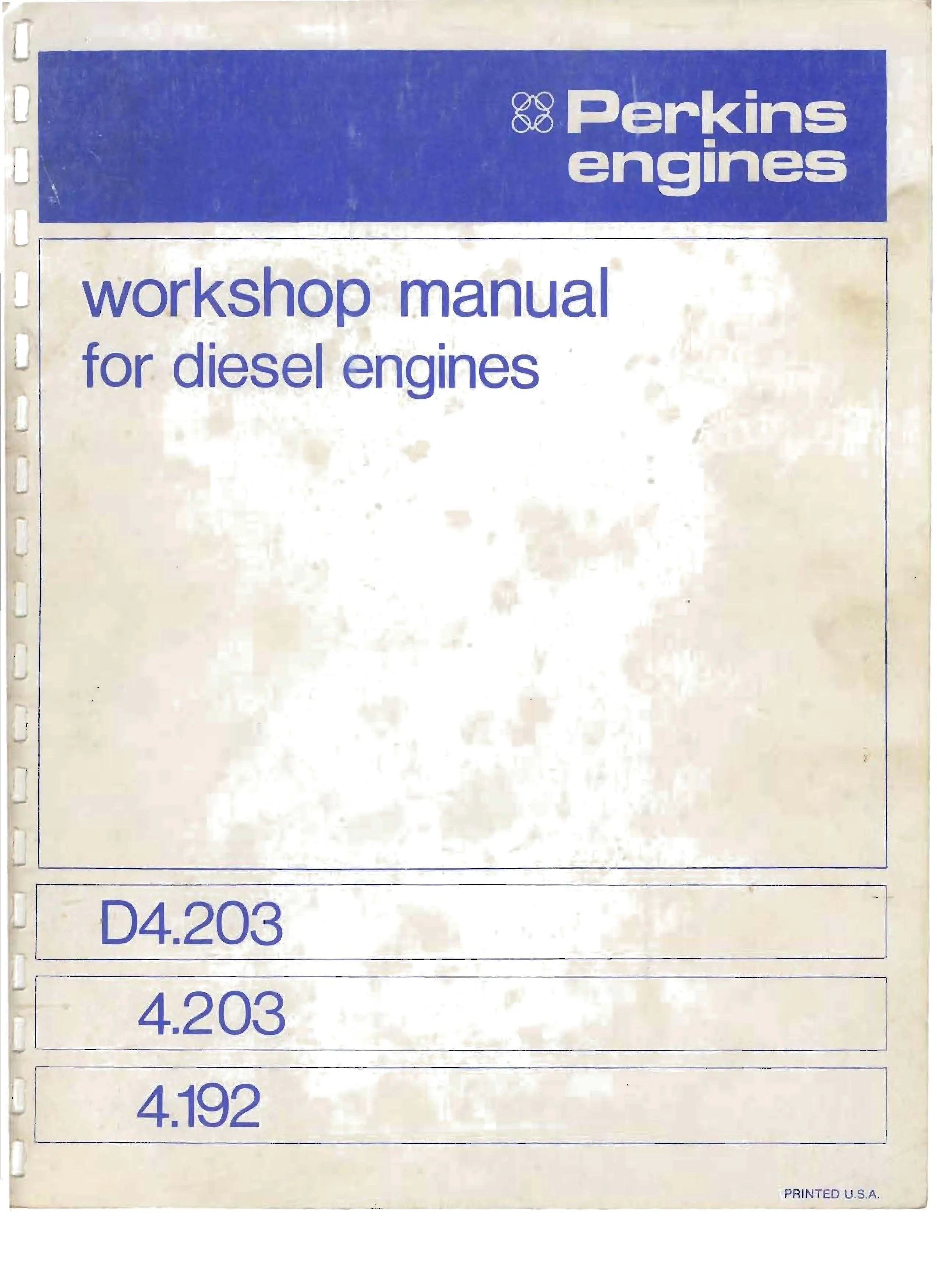 Manuel de service moteur Perkins D4.203 4.203 4.192 129 pages en Anglais perkins