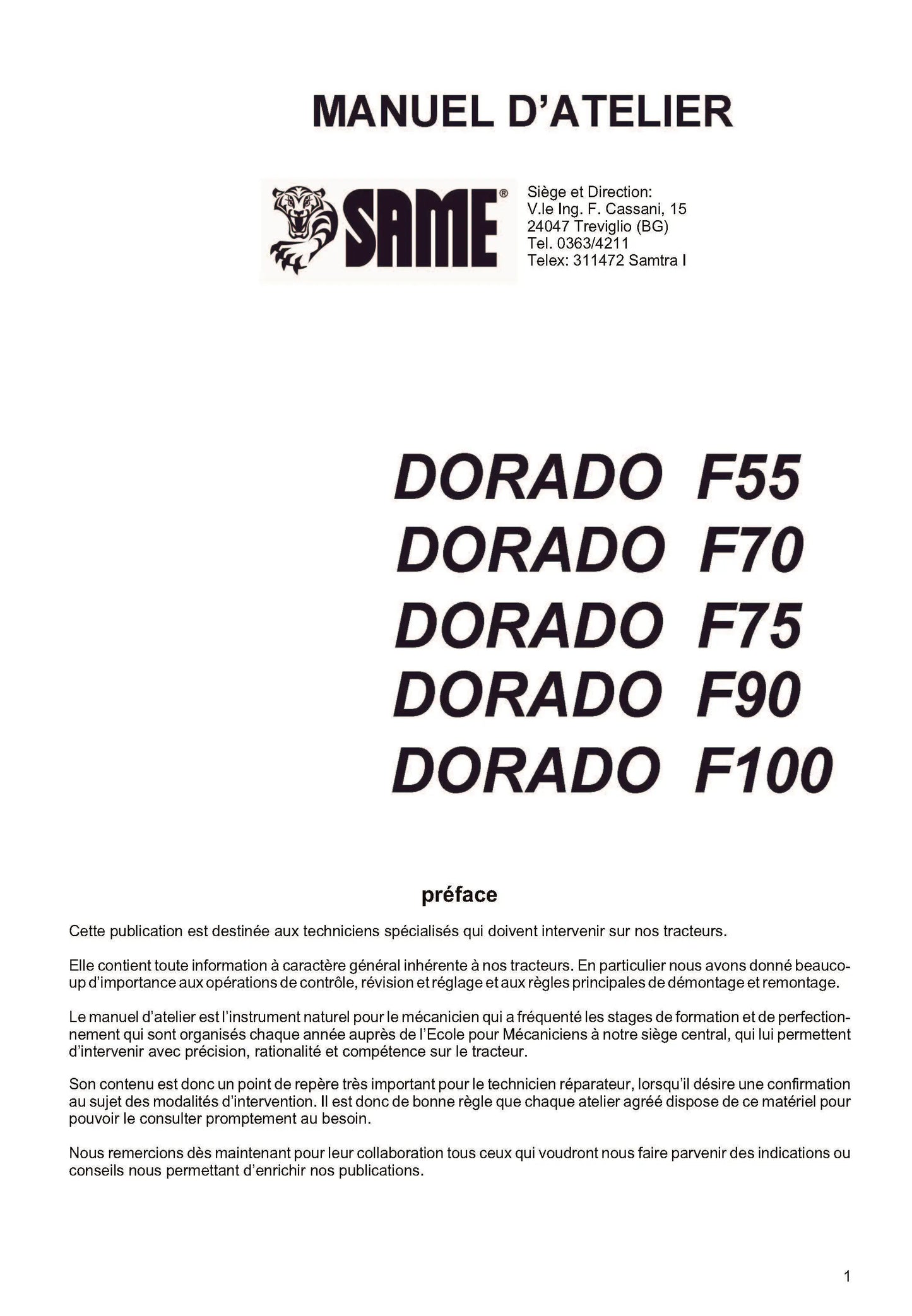 Same Dorado F55 F70 F75 F90 F100 – Guide technique de réparation et maintenance (566 pages) francemanuels.com