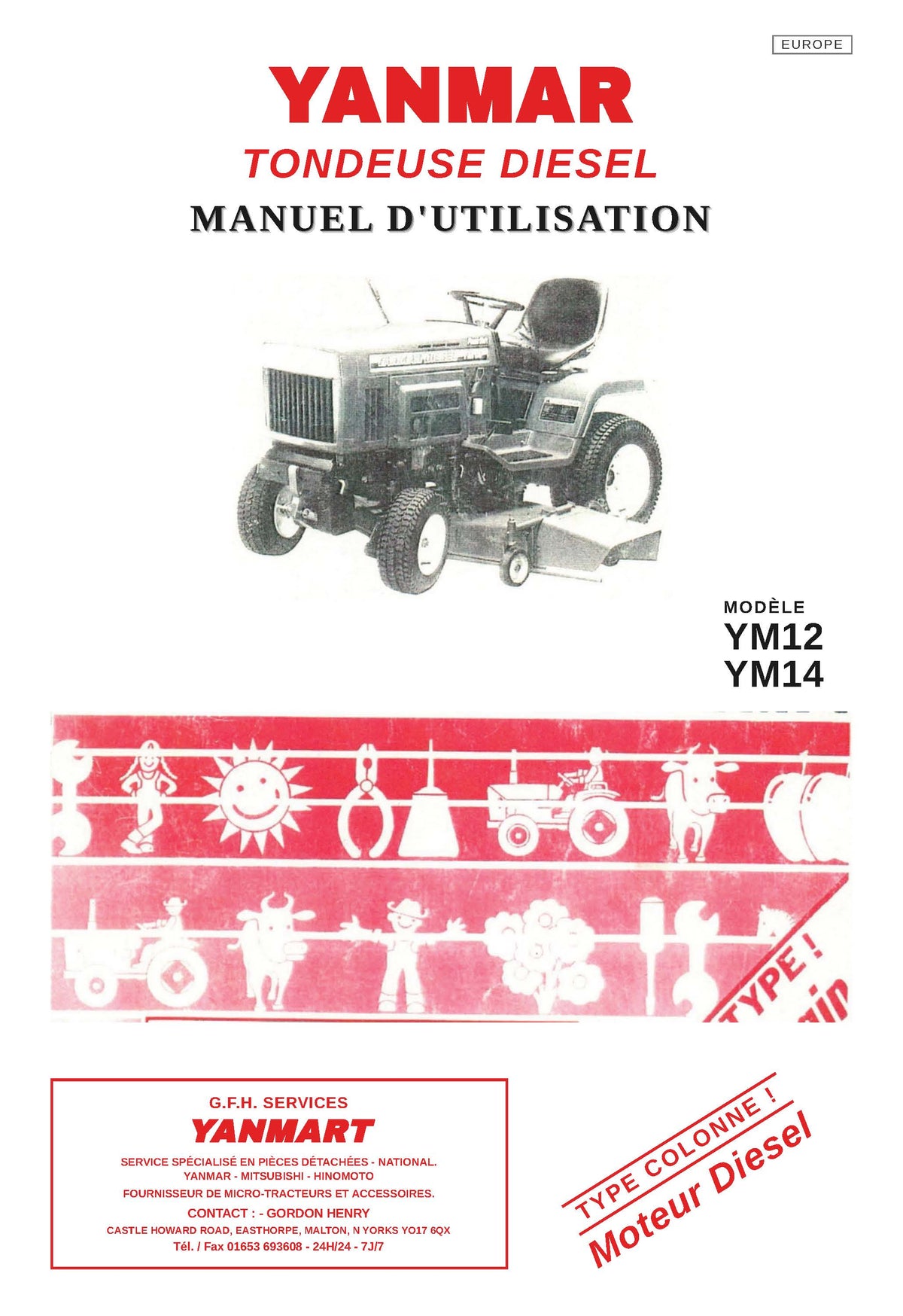 Yanmar YM12 | YM14 | Tondeuses diesel | Manuel utilisateur, schémas électriques et pièces PDF | Traduction française exclusive | 120 pages