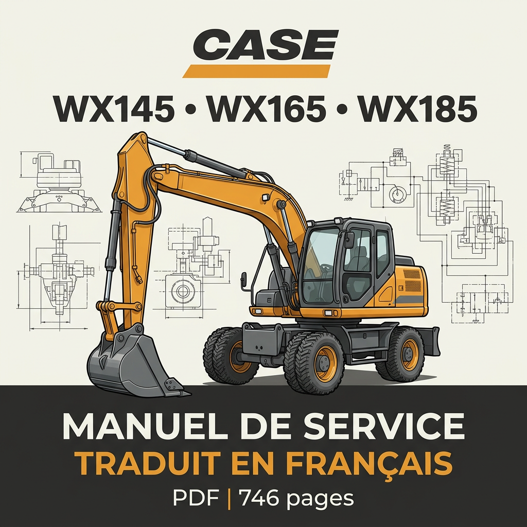 Couverture illustrative du manuel de service CASE WX145 WX165 WX185 traduit en français