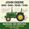 Couverture illustrative du manuel de service John Deere 840, 940, 1040, 1140