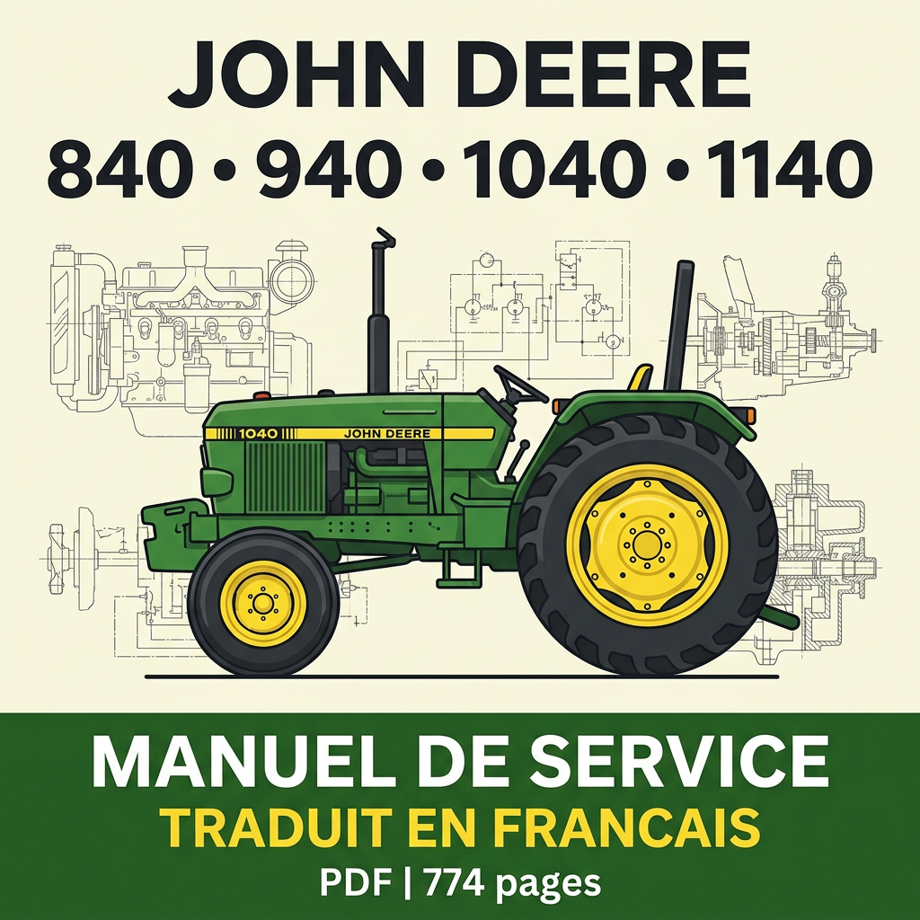 Couverture illustrative du manuel de service John Deere 840, 940, 1040, 1140